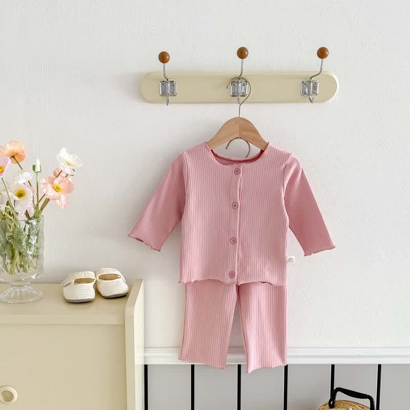 Baby Solid Color Button Front Top and Pants 2-piece Set - Pink - 1-2T - image 4