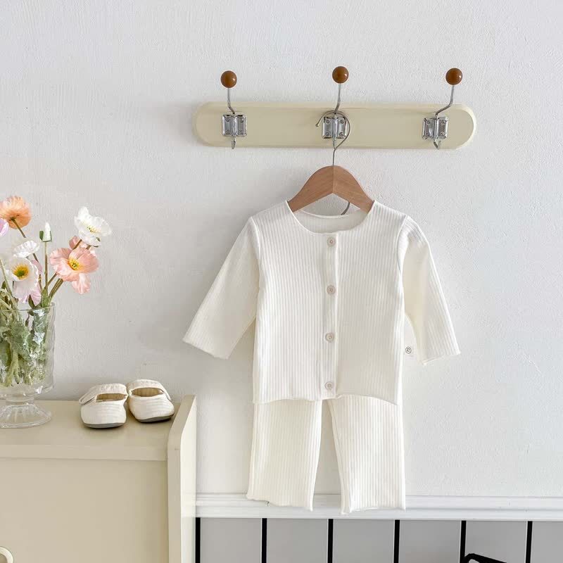 Baby Solid Color Button Front Top and Pants 2-piece Set - White - 1-2T - image 5