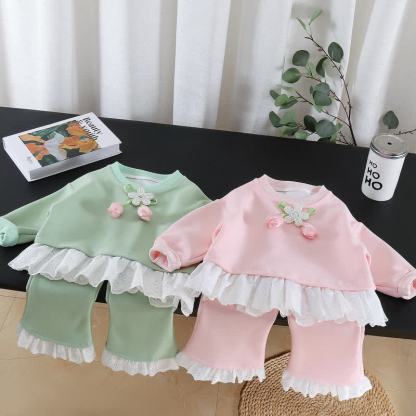 Toddler Girl Tulip Long Sleeve Lace Top and Pants 2-piece Set - image 1