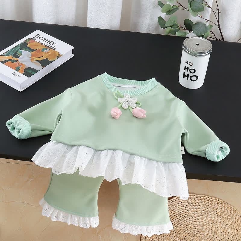 Toddler Girl Tulip Long Sleeve Lace Top and Pants 2-piece Set - Green - 4-5T - image 3