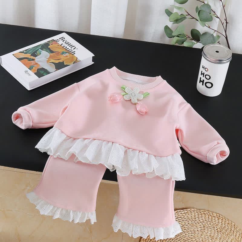 Toddler Girl Tulip Long Sleeve Lace Top and Pants 2-piece Set - Pink - 4-5T - image 2
