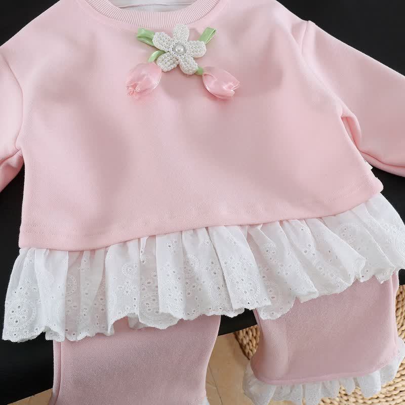 Toddler Girl Tulip Long Sleeve Lace Top and Pants 2-piece Set - image 5