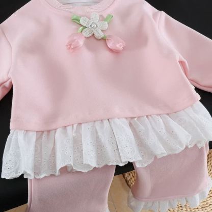 Toddler Girl Tulip Long Sleeve Lace Top and Pants 2-piece Set - image 5