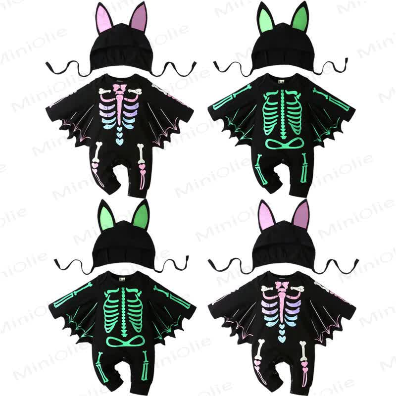 Baby Halloween Skeleton Batwing Romper Hat Set - image 1