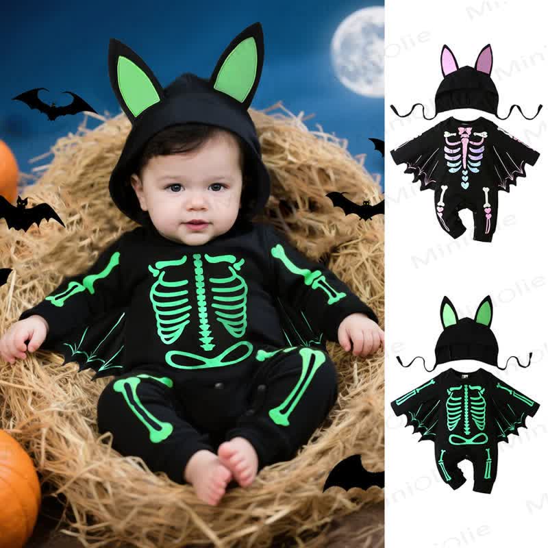 Baby Halloween Skeleton Batwing Romper Hat Set - image 2