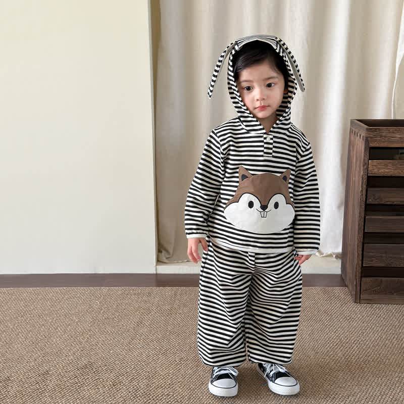 Baby Toddler Striped Squirrel Ear Hoodie and Pants 2-piece Set - image 1