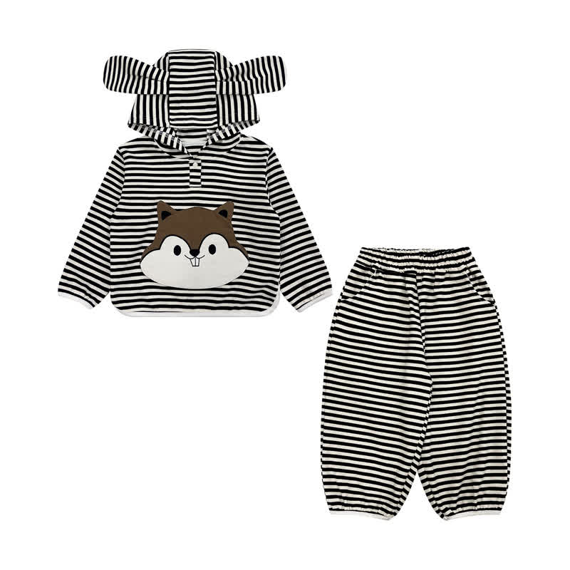 Baby Toddler Striped Squirrel Ear Hoodie and Pants 2-piece Set - image 3