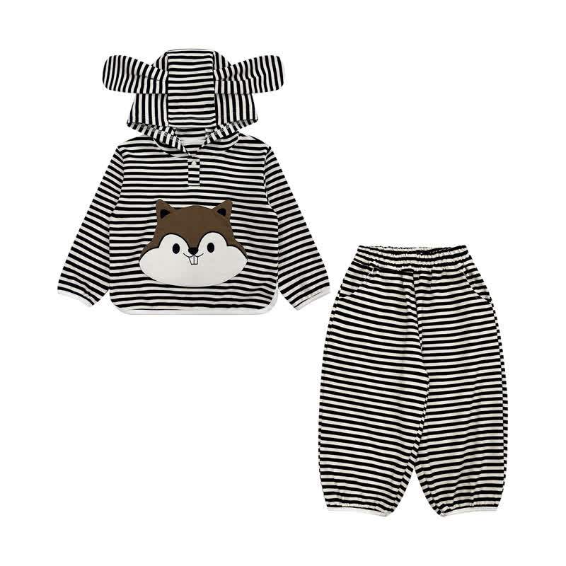 Baby Toddler Striped Squirrel Ear Hoodie and Pants 2-piece Set - image 3
