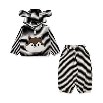 Baby Toddler Striped Squirrel Ear Hoodie and Pants 2-piece Set - image 3