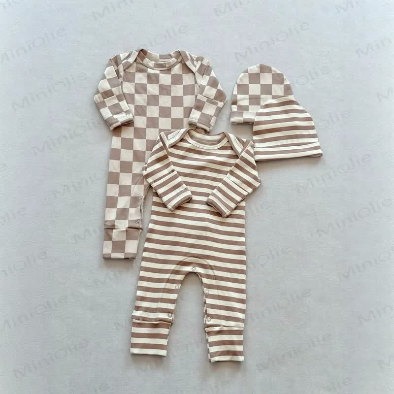 Baby Beige Cotton Romper with Matching Hat - image 2