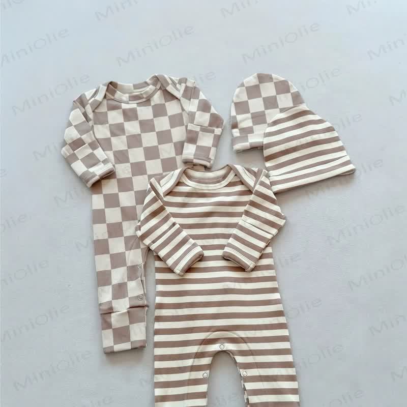 Baby Beige Cotton Romper with Matching Hat - image 3