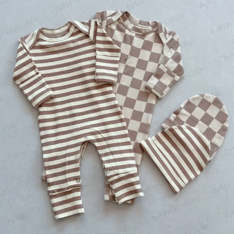 Baby Beige Cotton Romper with Matching Hat - image 1