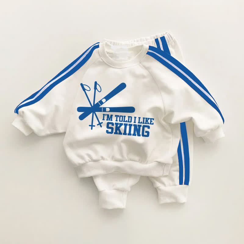 I'M TOLD I LIKE SKIING Baby Toddler Blue Striped 2-piece Set - White&Blue - 3-5T - image 1