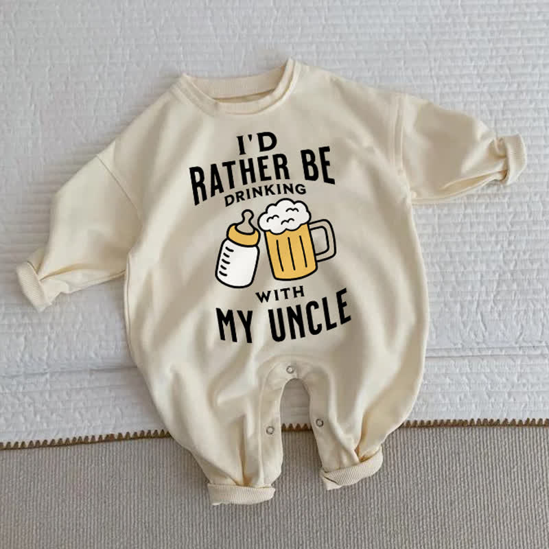 I'D RATHER BE DRINKING WITH MY UNCLE Baby Beige Romper - Beige - 2-3T - image 1