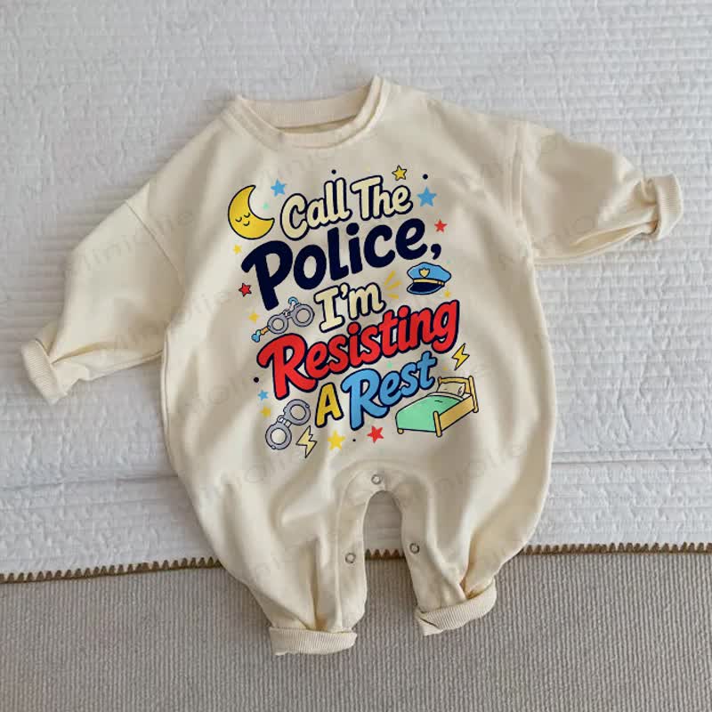 CALL THE POLICE I'M RESISTING A REST Baby Beige Romper - Beige - 2-3T - image 1