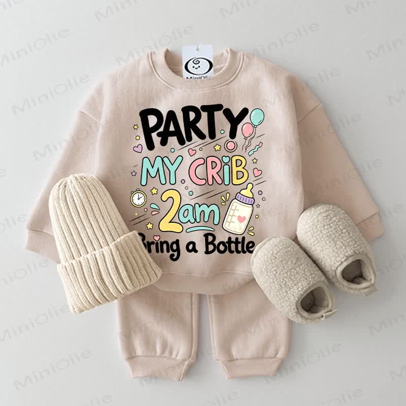 PARTY MY CRIB 2AM BRING A BOTTLE Baby 2-piece Beige Set - Beige - 2-3T - image 1