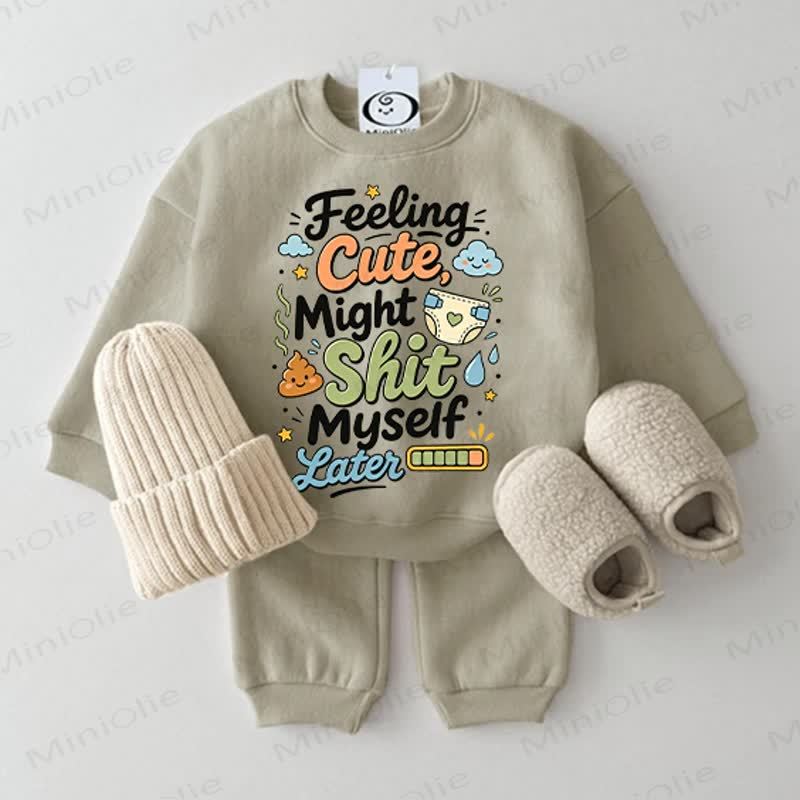 FEELING CUTE, MIGHT SHIT MYSELF LATER Baby Sweatshirt 2-piece Grey Green Set - Grey Green - 2-3T - image 1
