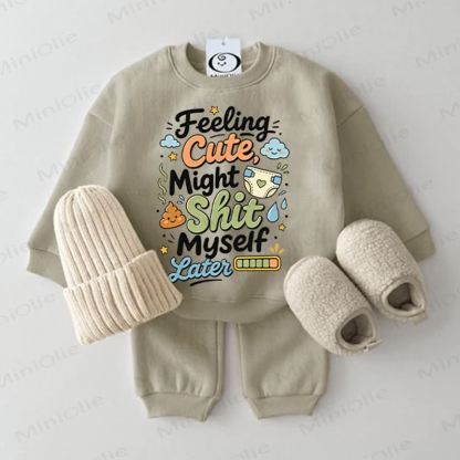 FEELING CUTE, MIGHT SHIT MYSELF LATER Baby Sweatshirt 2-piece Grey Green Set - Grey Green - 2-3T - image 1