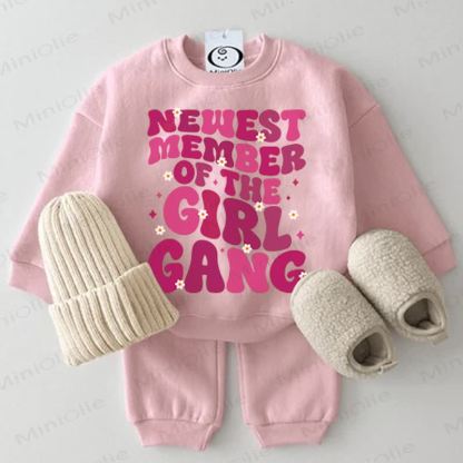NEWEST MEMBER OF THE GIRL GANG Baby Sweatshirt 2-piece Pink Set - Pink - 2-3T - image 1