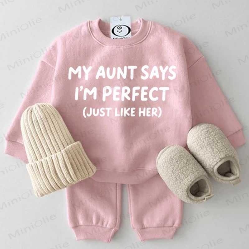 MY AUNT SAYS I'M PERFECT (JUST LIKE HER) Baby Sweatshirt 2-piece Pink Set - Pink - 2-3T - image 1