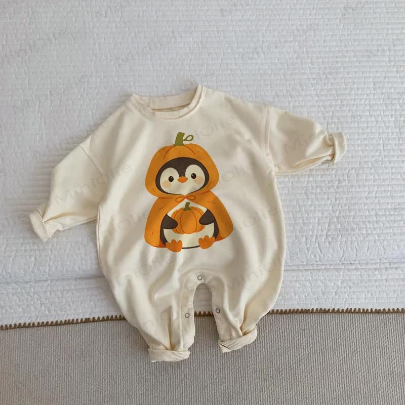 Baby Pumpkin Penguin Beige Romper - Beige - 2-3T - image 1