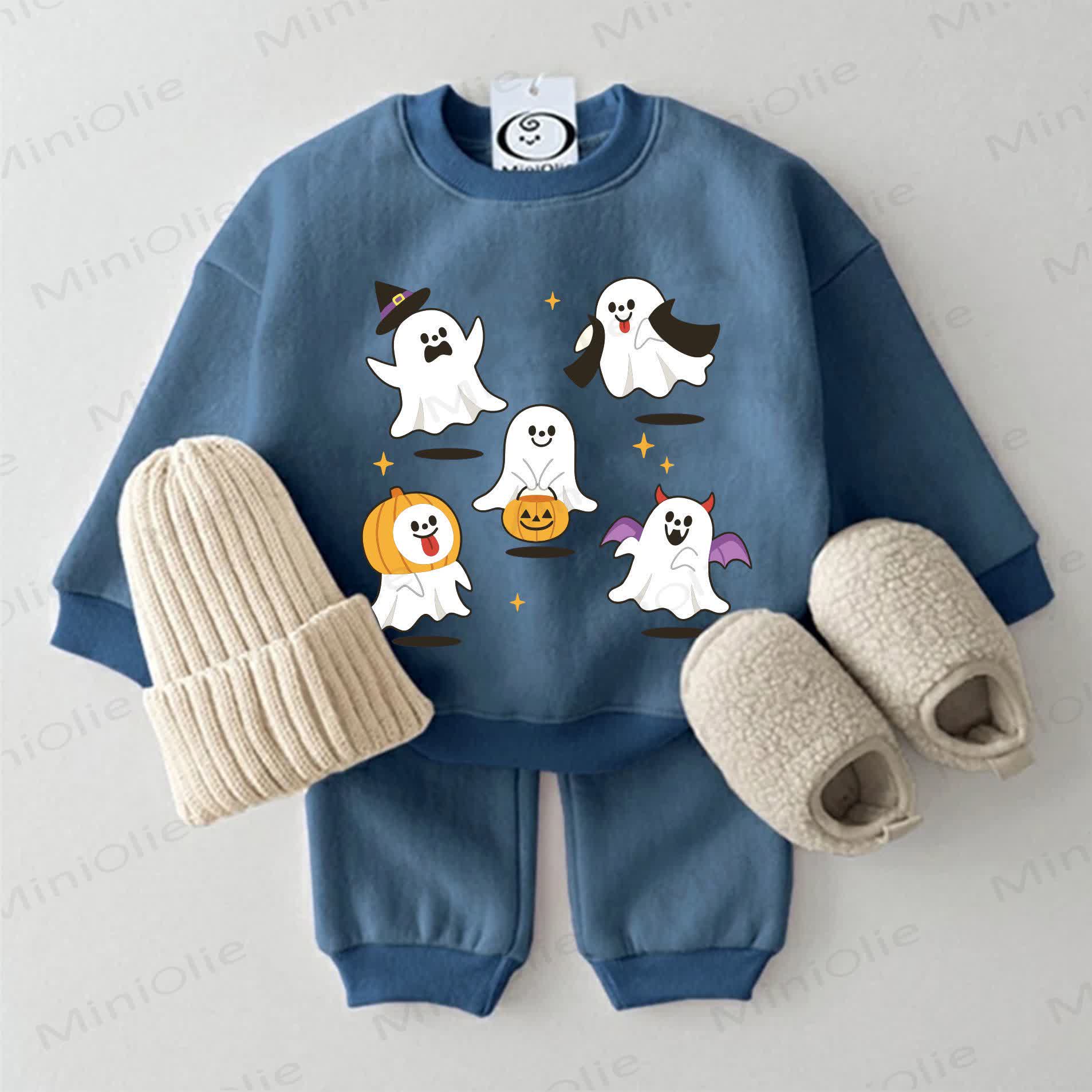 Baby Cartoon Ghost Sweatshirt 2-piece Blue Set - Blue - 2-3T - image 1