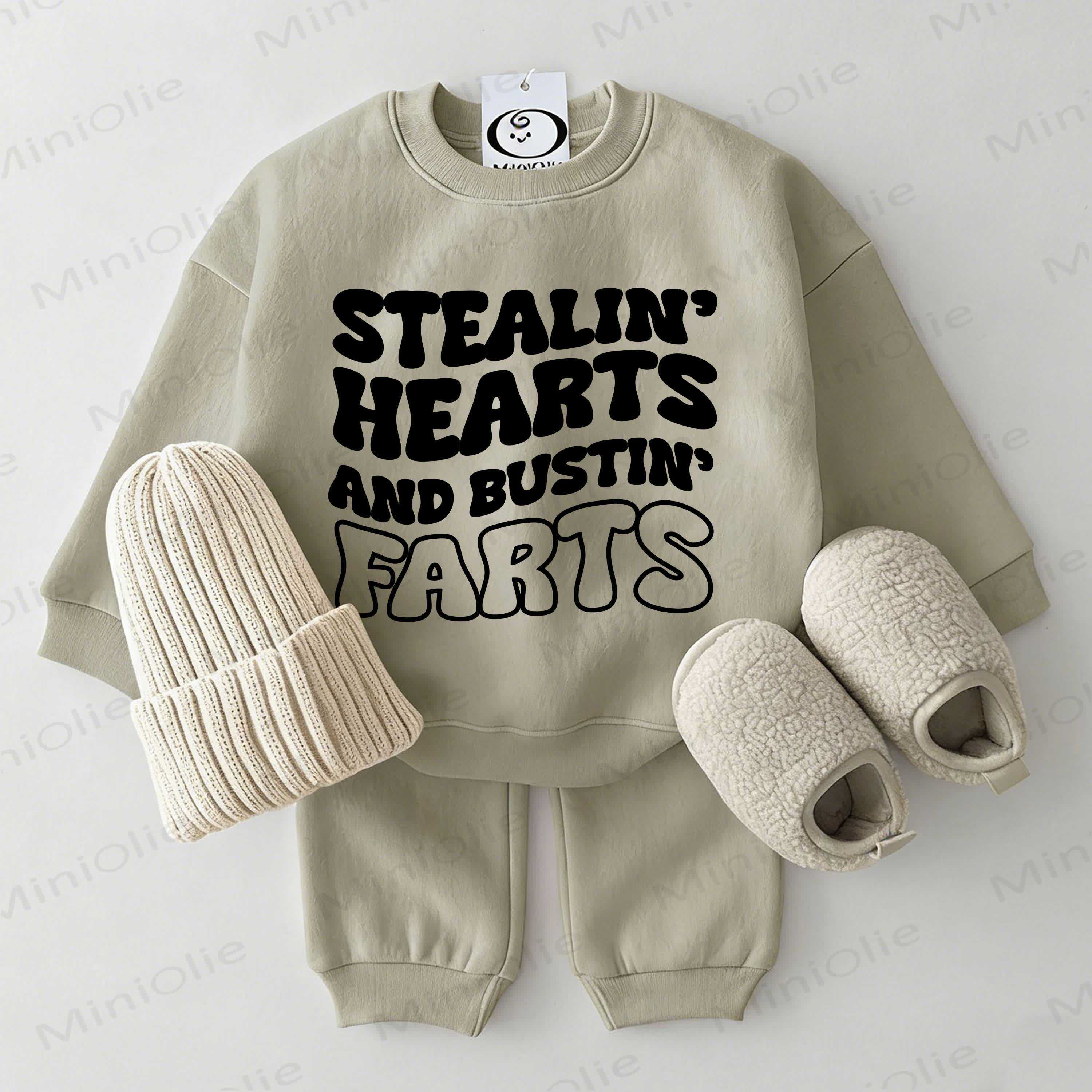 STEALIN' HEARTS AND BUSTIN' FARTS Baby Sweatshirt 2-piece Grey Green Set - Grey Green - 2-3T - image 1