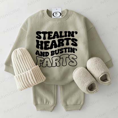 STEALIN' HEARTS AND BUSTIN' FARTS Baby Sweatshirt 2-piece Grey Green Set - Grey Green - 2-3T - image 1