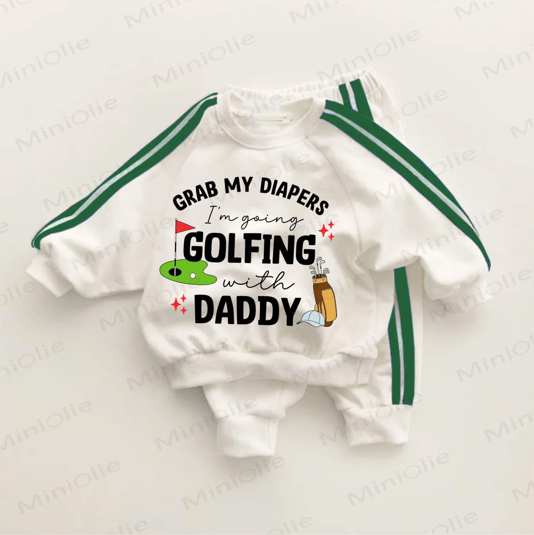 GRAB MY DIAPERS I'M GOING GOLFING WITH DADDY Baby Toddler Green Striped 2-piece Set - White&Green - 3-5T - image 1