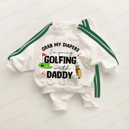 GRAB MY DIAPERS I'M GOING GOLFING WITH DADDY Baby Toddler Green Striped 2-piece Set - White&Green - 3-5T - image 1