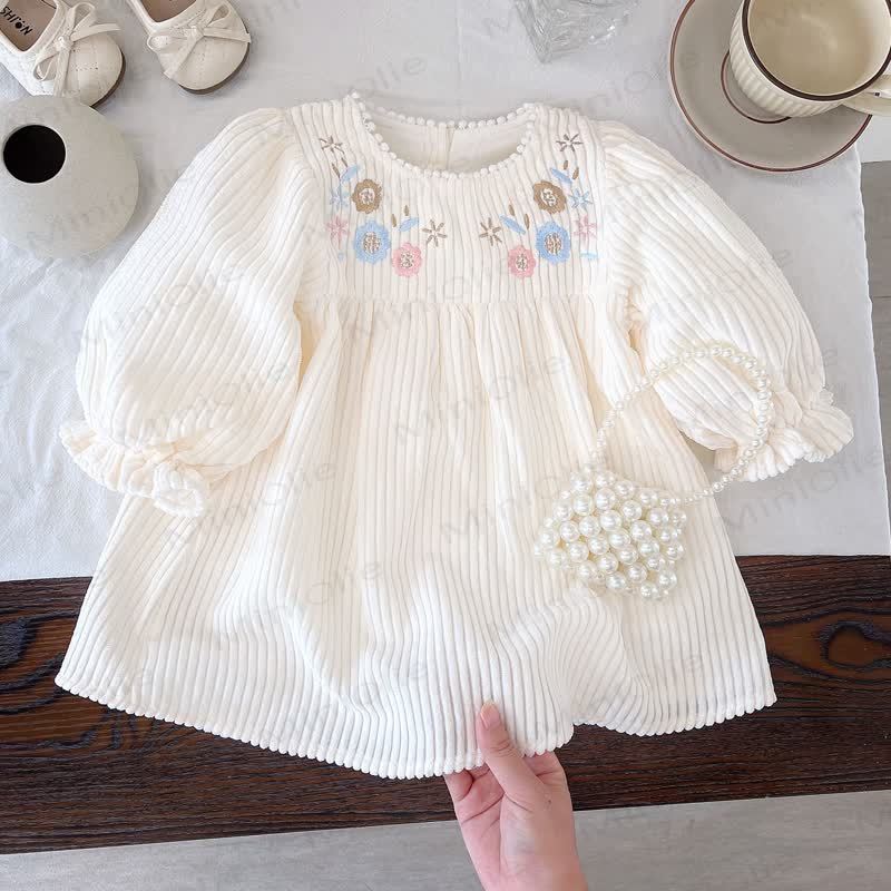 Baby Floral Embroidered Puff Sleeve Dress - White - 3-4T - image 1