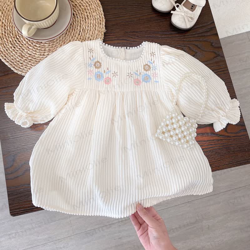 Baby Floral Embroidered Puff Sleeve Dress - image 3