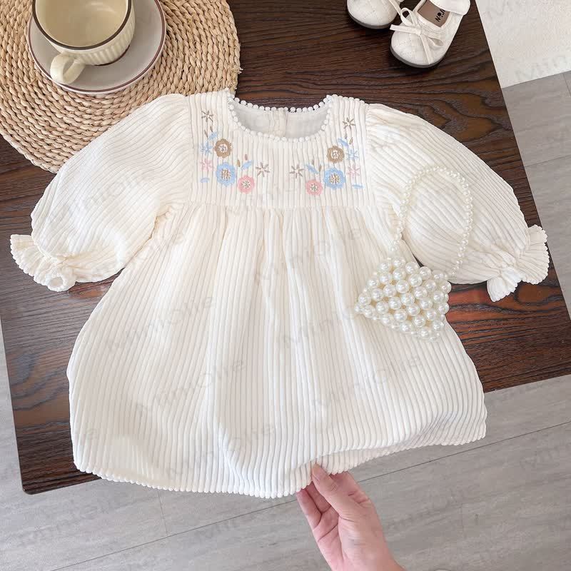 Baby Floral Embroidered Puff Sleeve Dress - image 3