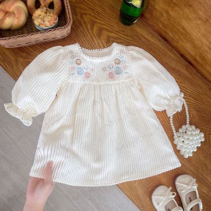 Baby Floral Embroidered Puff Sleeve Dress - image 4