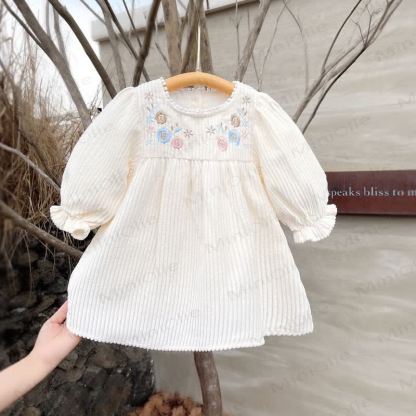 Baby Floral Embroidered Puff Sleeve Dress - image 2