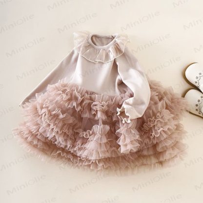 Baby Girl Ruffle Collar Layered Tulle Dress - Pink - 3-4T - image 3