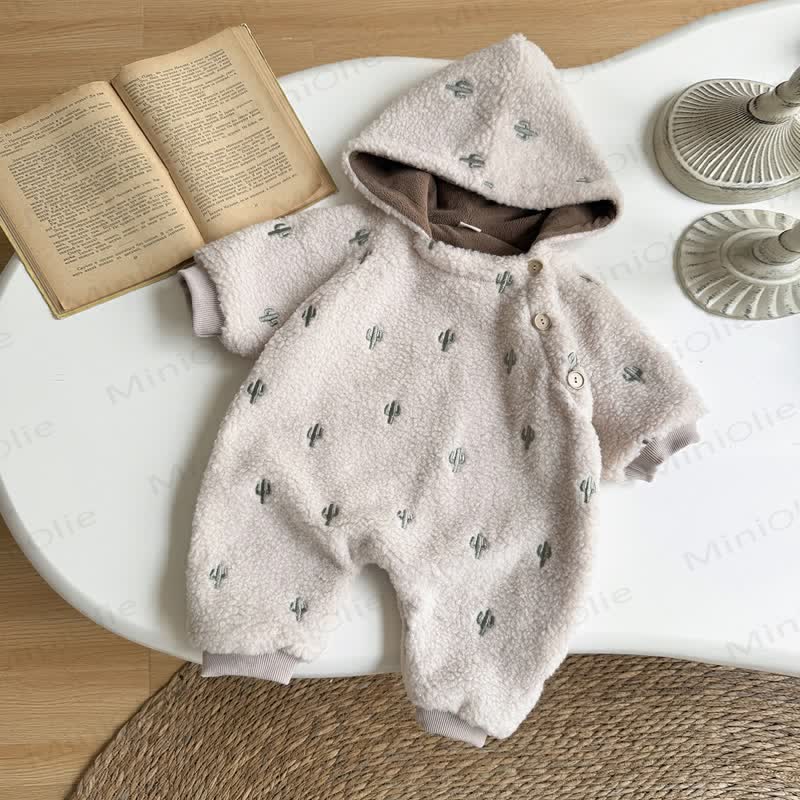 Baby Hooded Cactus Print Romper - White - 12-18M - image 1