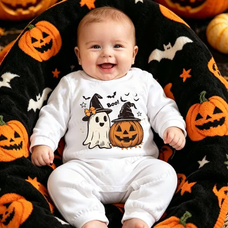 Baby Halloween Soft White Romper - White Boo - 12-18M - image 2