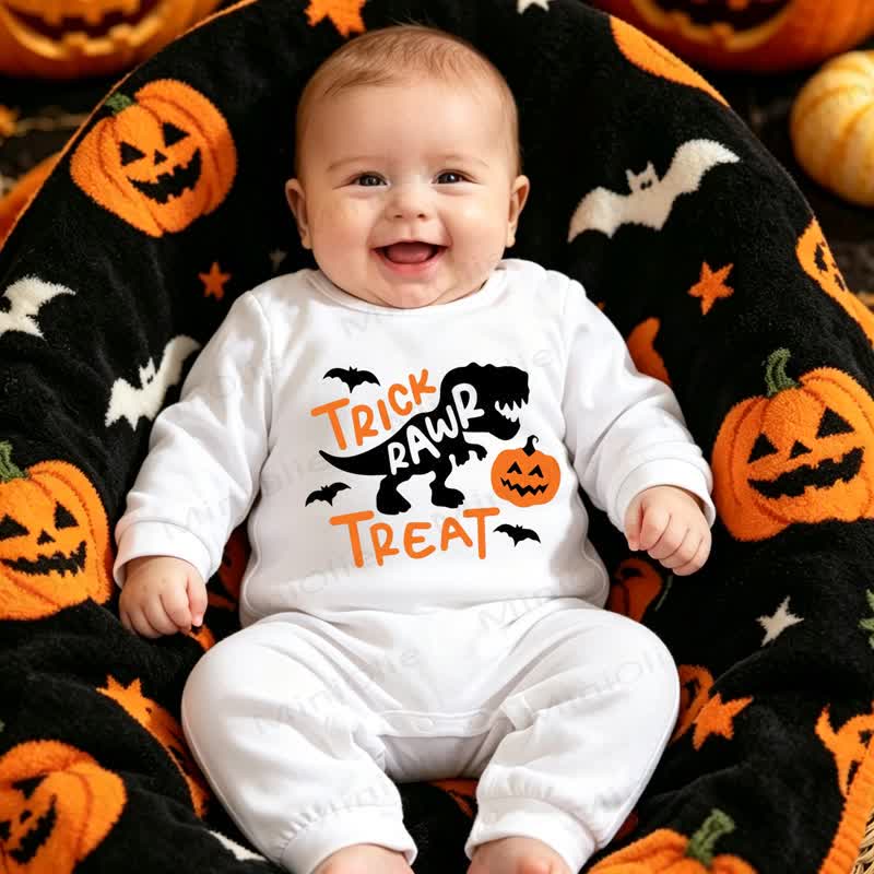 Baby Halloween Soft White Romper - White Dinosaur - 12-18M - image 4