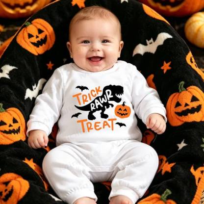 Baby Halloween Soft White Romper - White Dinosaur - 12-18M - image 4