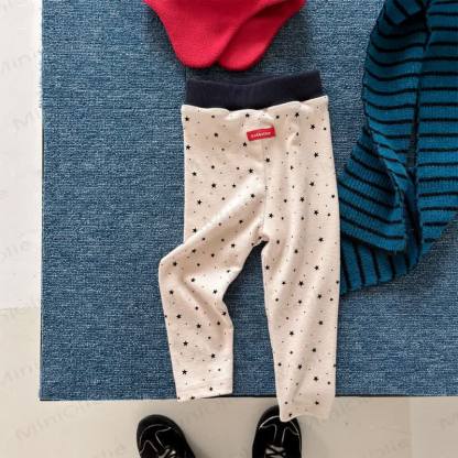 ANDBUTTER Toddler Soft Cotton Star Print Leggings - Beige - 6-7T - image 6