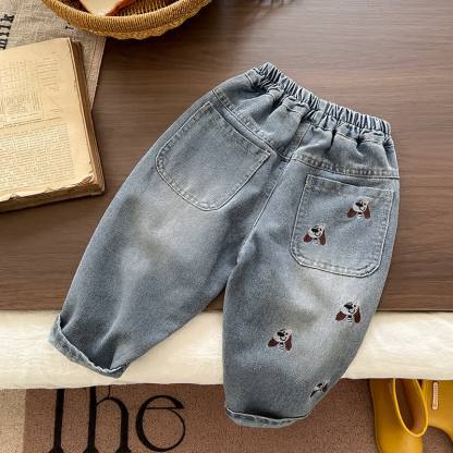 Toddler Baby Puppy Embroidered Washed Denim Pants - Shepherd Dog - 4-5T - image 2