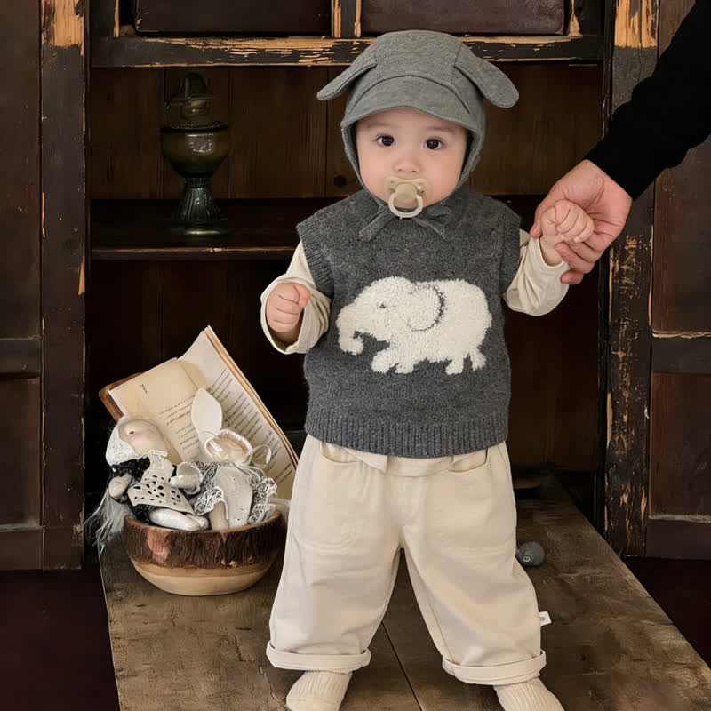 Baby Toddler Elephant Knitted Vest or Beige Tee or Pants - image 1