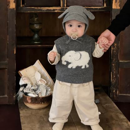 Baby Toddler Elephant Knitted Vest or Beige Tee or Pants - image 1