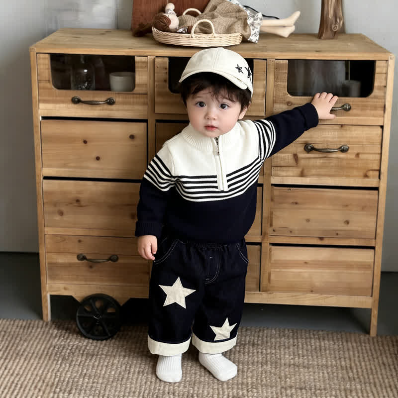 Baby Toddler Colorblock Half Zip Sweater or Denim Pants - image 1