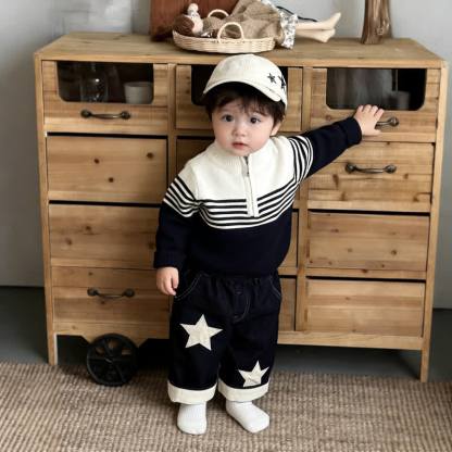 Baby Toddler Colorblock Half Zip Sweater or Denim Pants - image 1