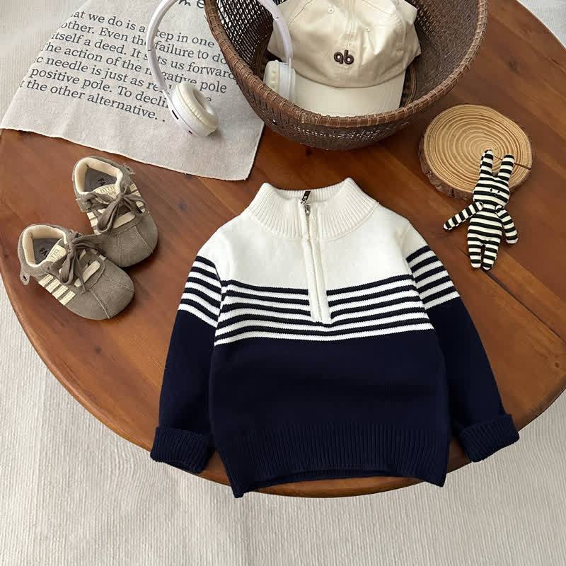 Baby Toddler Colorblock Half Zip Sweater or Denim Pants - Navy - 4-5T - image 2