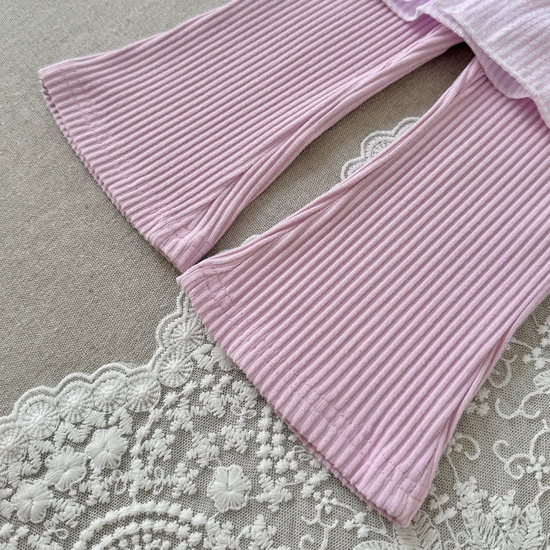 Baby Pink Floral Long Sleeve Peplum and Flared Pants 2-piece Set - image 5
