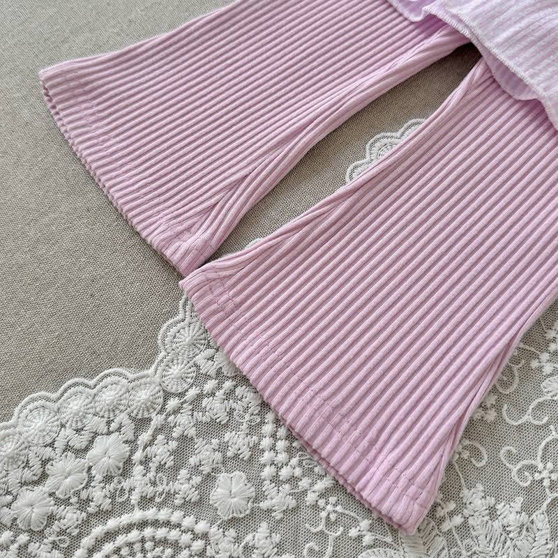 Baby Pink Floral Long Sleeve Peplum and Flared Pants 2-piece Set - image 5