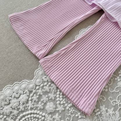 Baby Pink Floral Long Sleeve Peplum and Flared Pants 2-piece Set - image 5